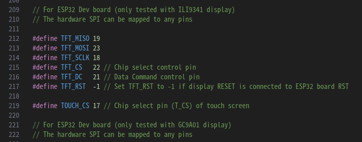TFT_eSPI setup for SPI