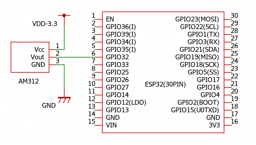 Schematic of ESP32 and AM312 PIR